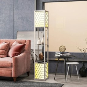HOMCOM Állólámpa modern dizájnban, 2 polccal, láncos kapcsolóval, fekete-fehér