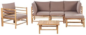 Ötszemélyes bambusz sarok ülőgarnitúra fotellel és tópszínű párnákkal CERRETO Beliani