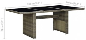 barna polyrattan és edzett üveg kerti asztal