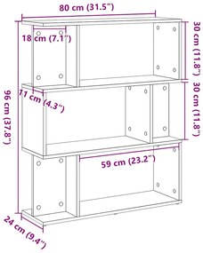 fekete tölgy szerelt fa könyvespolc 80x24x96 cm