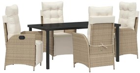 vidaXL Kert étkező szett párnával 5 pcs Bézs polirattan
