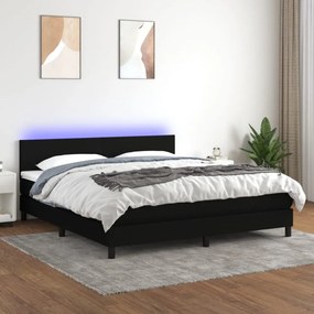 fekete szövet rugós és LED-es ágy matraccal 180 x 200 cm