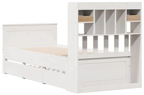 fehér tömör fenyőfa könyvespolcos ágy matrac nélkül 90 x 200 cm