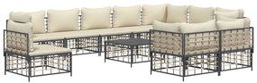 11 részes antracitszürke polyrattan kerti ülőgarnitúra párnával