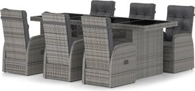 vidaXL 7 részes szürke polyrattan kültéri étkezőgarnitúra párnákkal