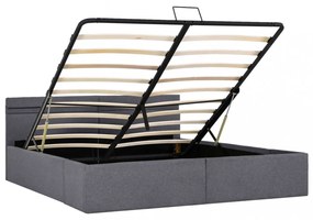 sötétszürke LED-es szövetágy hidraulikus tárolóval 180 x 200 cm