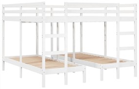fehér tömör fenyőfa tripla emeletes ágykeret 200x200/80x200 cm