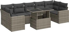 vidaXL 8 részes szürke polyrattan kerti ülőgarnitúra párnákkal