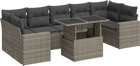 vidaXL 8 részes szürke polyrattan kerti ülőgarnitúra párnákkal
