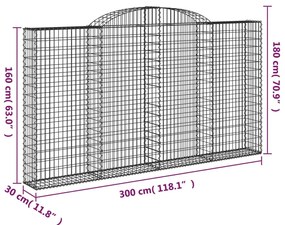 4 db íves horganyzott vas gabion kosár 300x30x160/180 cm