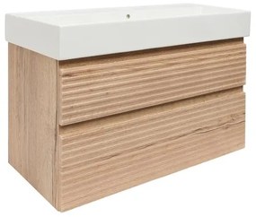 Naturel Savona Fürdőszobaszekrény mosdóval, 2 fiókos 98x53x44,8 cm matt Halifax tölgy SAVONA2100DHSAT