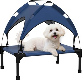 PawHut Felnőtt Kutya Ágy Napernyővel, Kültéri Kutya Pihenőhely, Lélegző, Kicsi és Mini Kutyák számára Sötét Kék Oxford 61 x 46 x 63 cm | Aosom