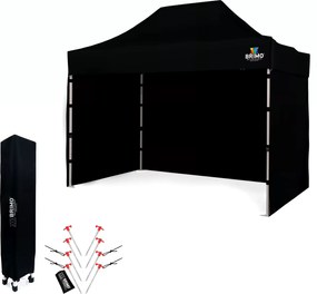 Árusító sátor 2x3 m SZUPER Acél | Felállítás 2 perc alatt | BRIMO - plusz 3 oldalfal - Fekete
