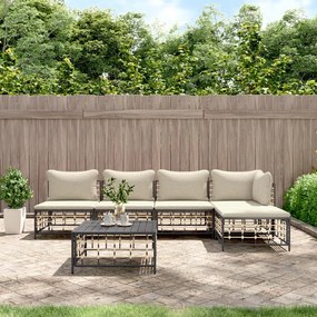 6 részes antracitszürke polyrattan kerti ülőgarnitúra párnákkal