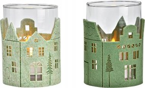 Üveg gyertyatartó Green Houses 13 cm zöld különböző változatok