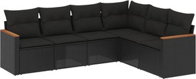vidaXL 6 részes fekete polyrattan kerti ülőgarnitúra párnákkal