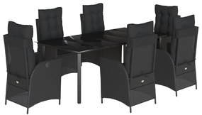 7 részes fekete polyrattan kerti étkezőgarnitúra párnával