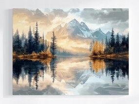 Poszter Tájkép Hegyek Erdő Fák Víz Tó Tükröződés 80x60