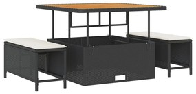 9 darabos kerti sofa szett párnákkal fekete poli rattan akáccal