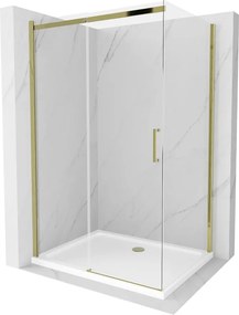Mexen Omega szétcsúsztatható zuhanykabin 120 x 90 cm, átlátszó, arany + Flat zuhanytálca - 825-120-090-50-00-4010