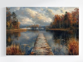 Vászonkép Canvas Tájkép Erdő Tó Móló Ősz Köd 60x40