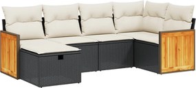 vidaXL 6 részes fekete polyrattan kerti ülőgarnitúra párnákkal