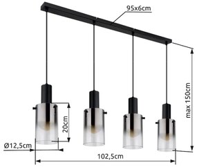 Globo 15907-4H - Csillár zsinóron FLORENTINA 4xE27/40W/230V fekete