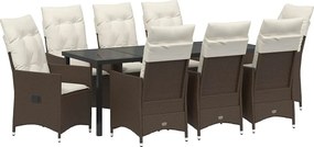 vidaXL Kert étkező szett párnával 9 pcs Barna polirattan