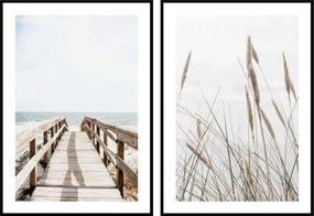 Poszter szett 2db 40x50 Bézs Híd strand fű nád eviero kék pasztell