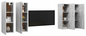 4 db betonszürke szerelt fa TV-szekrény 30,5 x 30 x 90 cm