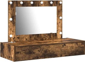 vidaXL Öltözködőasztal tükör lámpákkal Barna 100 x 40 x 70 cm Faanyag