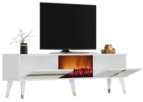 TV asztal/szekrény kandallóval Vekika 3 (fehér + arany) . 1095529
