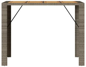 szürke polyrattan kerti bárasztal akácfa lappal 145x80x110 cm