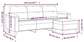 3 személyes világosszürke mikroszálas kanapé lábtartóval 180 cm