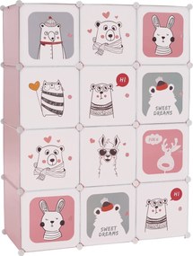 Gyerek moduláris szekrény, rózsaszín/gyerek minta, NURMI