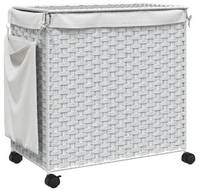 fehér rattan szennyeskosár kerekekkel 60x35x60,5 cm
