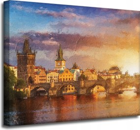 Vászonkép Olajfestmény Város Stílus Művészet Építészet 50x40 cm