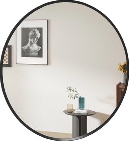 HOMCOM Fali Tükör, 60 x 60 cm Kerek Fürdőszobai Tükör Alumínium Ötvözet Kerettel, Dekoratív Tükör Fürdőszobába, Nappaliba, Hálószobába, Fekete | Aosom
