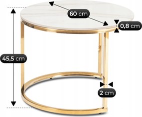 MILANO kerámia dohányzóasztal szett 45/60 cm, fehér márvány/arany