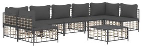 8 részes antracitszürke polyrattan kerti ülőgarnitúra párnákkal
