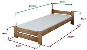 Emily ágy 80x200 cm, tölgyfa Ágyrács: Lamellás ágyrács, Matrac: Matrac nélkül