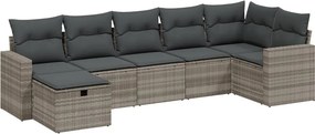 vidaXL 7 részes világosszürke polyrattan kerti ülőgarnitúra párnákkal