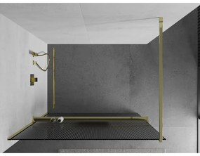 Mexen Kioto, zuhanyparaván polccal és törölközőtartóval 140 x 200 cm, 8 mm-es üveg bordás mintával, arany profil, 800-140-121-50-09