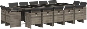 vidaXL 15 részes szürke polyrattan kerti étkezőgarnitúra párnákkal