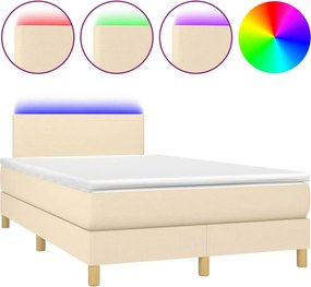 vidaXL krémszínű szövet rugós és LED-es ágy matraccal 120x190cm