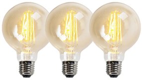 3 darabos szett E27 szabályozható LED izzó G95 arany 5W 450LM 2200K