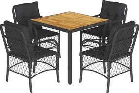 vidaXL 5 részes fekete polyrattan kerti étkezőgarnitúra párnákkal