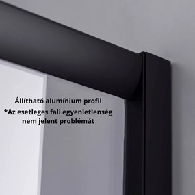 Stuxi Nizza Black 90x90 cm szögletes két tolóajtós zuhanykabin 6 mm vízlepergető biztonsági üveggel, fekete elemekkel, 190 cm magas, zuhanytálcával és szifonnal