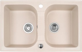 Gránit mosogató konyhai mosogató Elios 20 kétrekeszes bézs 78 x 49 cm