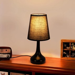 Retro Stolikowa Lampa Czarny Materiałowy Klosz Przewód 5 ft z Włącznikiem